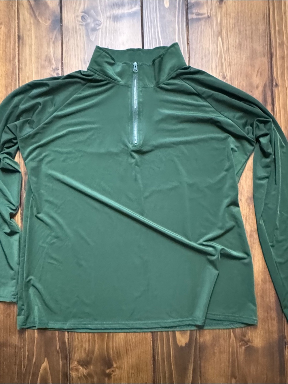 Essentials Women Swim Long Sleeve Quarter-Zip Rash Guard in Forest Green